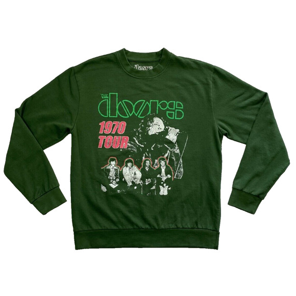 The Doors 1970 Tour Sweatshirt Green Graphic Band Crewneck Vintage Style Size L - Picture 1 of 8